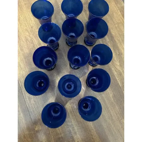 Handblown blue‎ glasses goblets Isreal 15 pieces beautiful